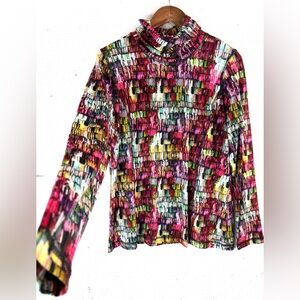 Snoskins L Classic Turtleneck Colorful Abstract Ski Layer Top